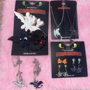 How to train your dragon toothless jewelry set necklace hair clips earrings
